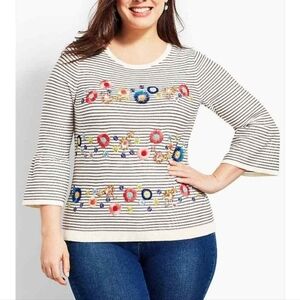 Striped Floral Embroidered Sweater